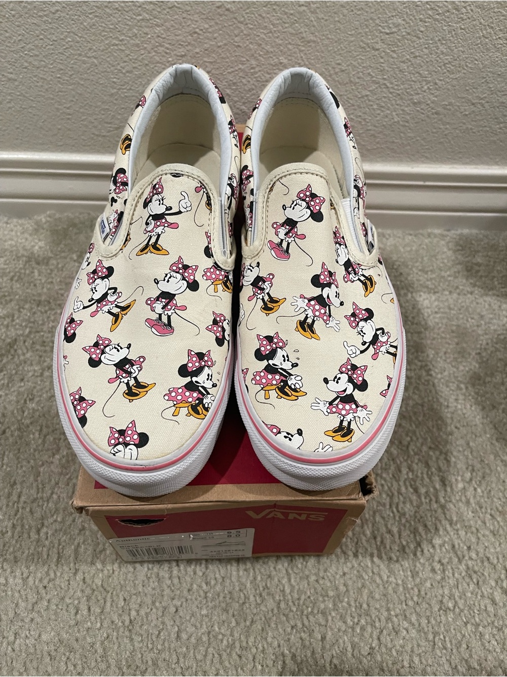 Vans Minnie Mouse Slip-On Sneakers - Cream with Pink and Yellow Accents